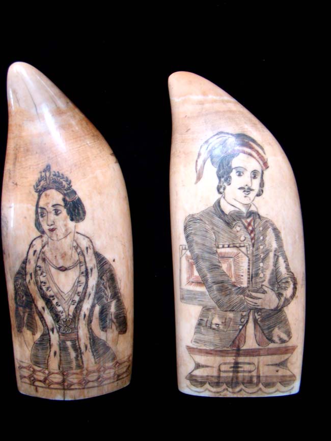 A beautiful pair of historic American polycromed Whale's Teeth circa 1851-1854 — image 2